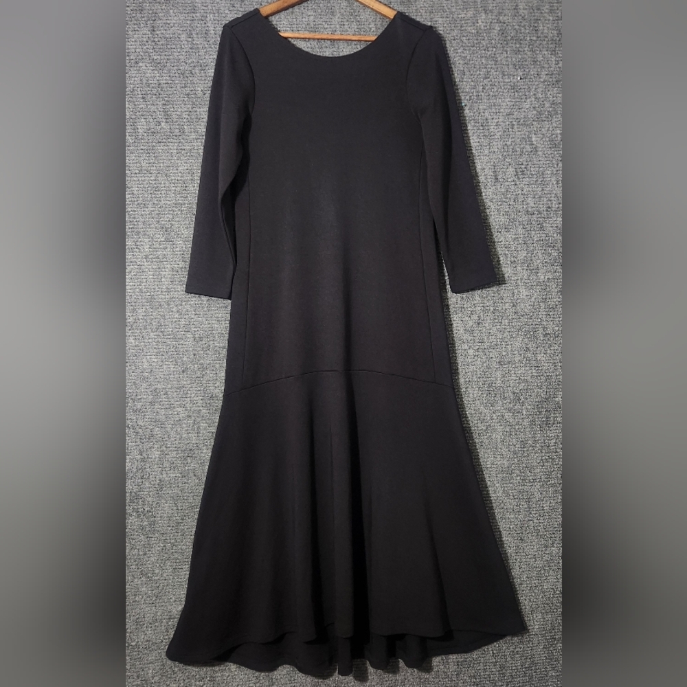 AYR LS Gallery Long Sleeve Midi Flare Hem Black Dress Size M